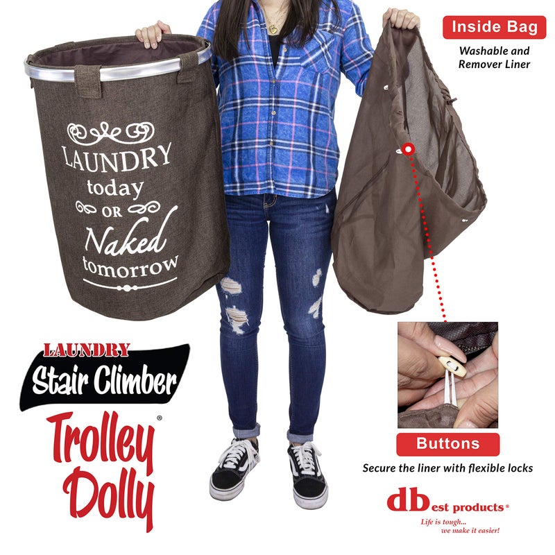 dbest products Stair Climber Laundry Trolley Dolly, Brown Laundry Bag Hamper Basket cart with wheels sorter - Image 4